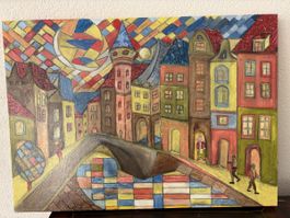 Oelgemälde Stadtansicht abstrak auf Leinwand