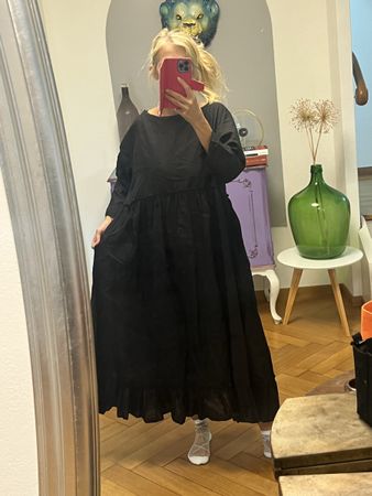 Glungroo Kleid, Schwarz,Leinen neu zeitlos zu rundholzstyle