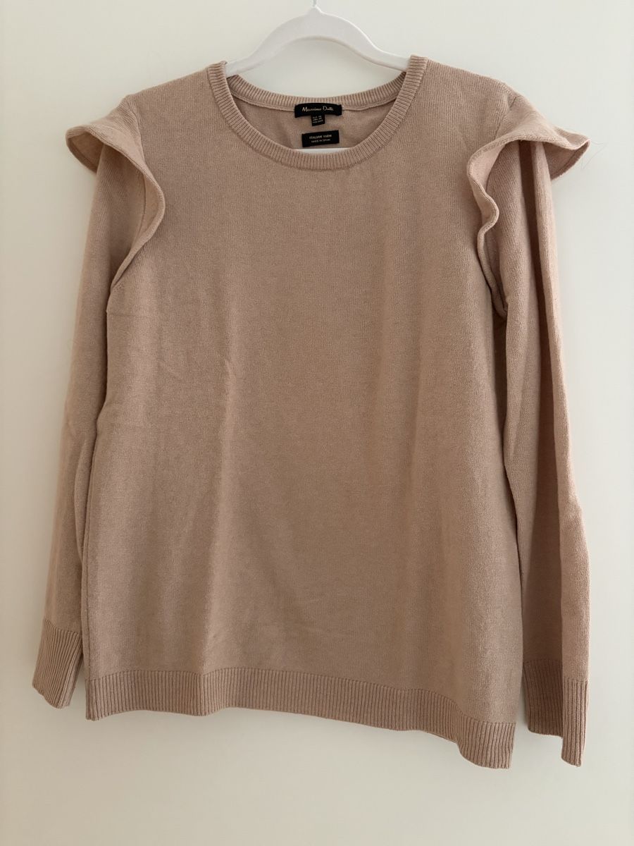 Haut Noir Brodé De Fleurs Massimo Dutti - Taille XS (UK8), Manches 3/4, Occasion Très Bon état