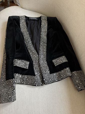 Balmain Samt Jacke Schwarz Grösse 38 Kristalle