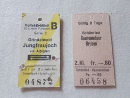 2 Kartonbillete Grindelwald-Jungfraujoch, Schönried/Gruben