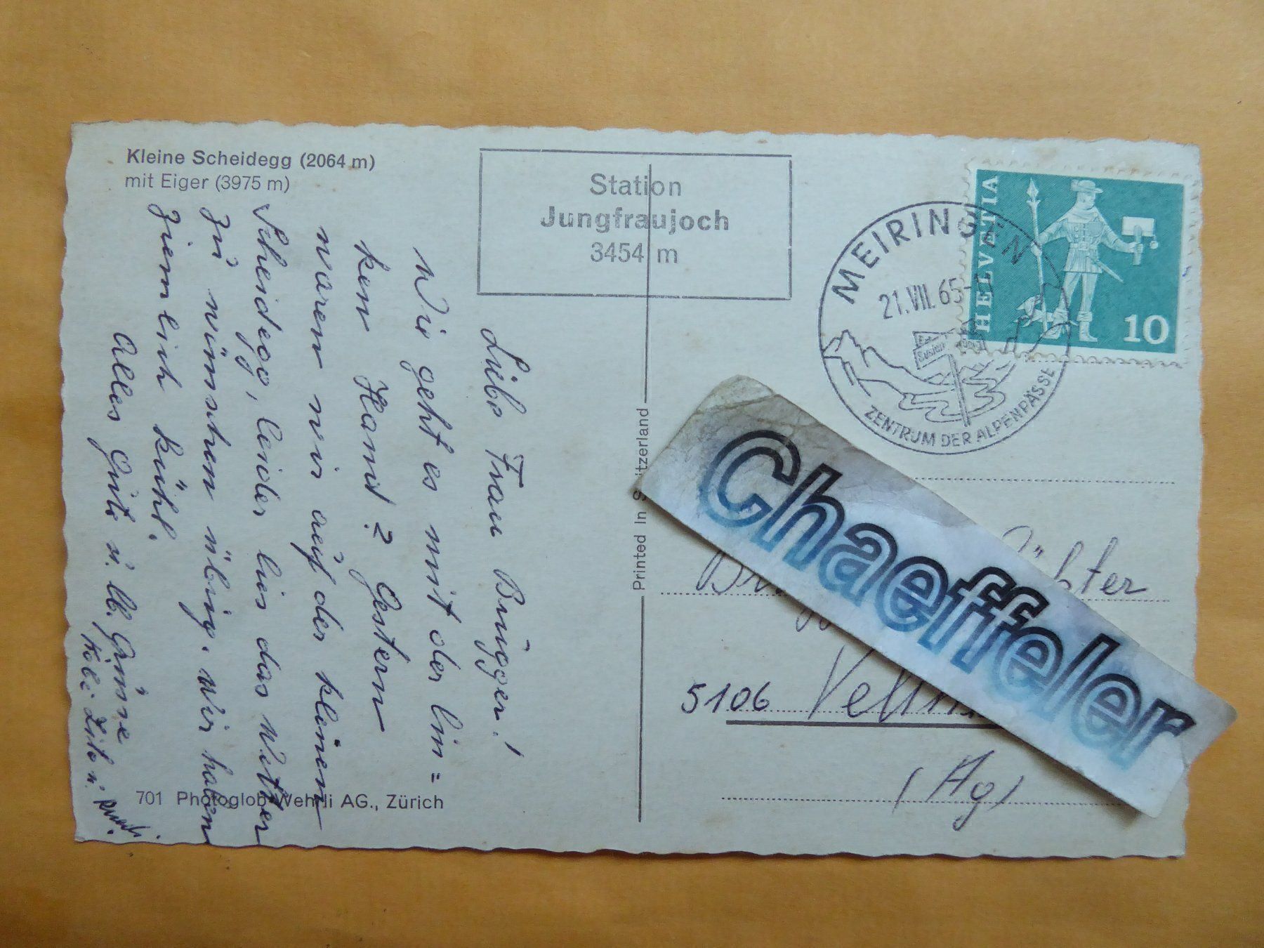 Cartoline postali: 1965 Kleine Scheidegg mit Eiger – Usato da Zürich venduto da Chaeffeler 1