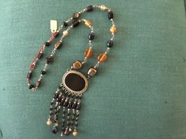 Collier style ethno chic métal argenté/ perles de verre neuf