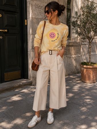 BOSS Culotte Gr. 36 Altrosa 7/8 Hose mit Gürtel High Waist