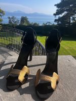 Escarpins Hermès noirs et dorés en daim pointure 39