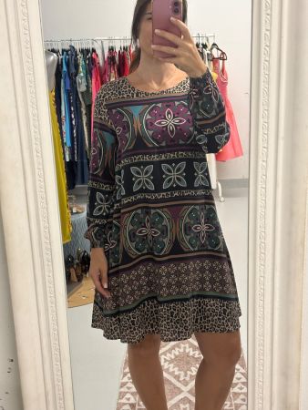 Grace Kleid aus Viskose Gr. XS/S lila Leo Muster Herbst