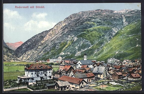 Cartoline postali: AK Andermatt, Teilansicht mit Stöckli – Usato da Berlin venduto da bartko-reher