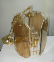 Vintage Hängelampe goldfarbig / braun getönte Glasscheiben