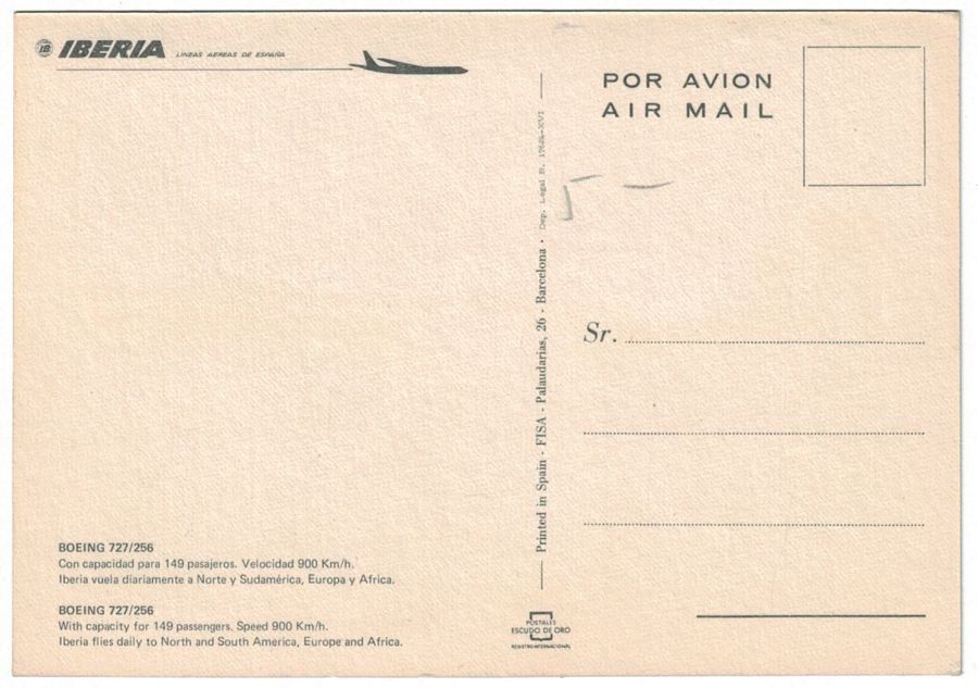 Cartoline postali: Iberia Boeing 727/256 – Usato da Frauenfeld venduto da POML 1