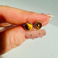 Ohrringe Ohrstecker rund Cabochon 8mm 925 Silber Tigerauge