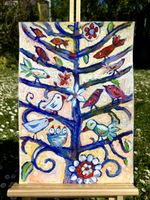 Original Gemälde: Vögel. Naive Malerei. Unikat.  Handgemalt.