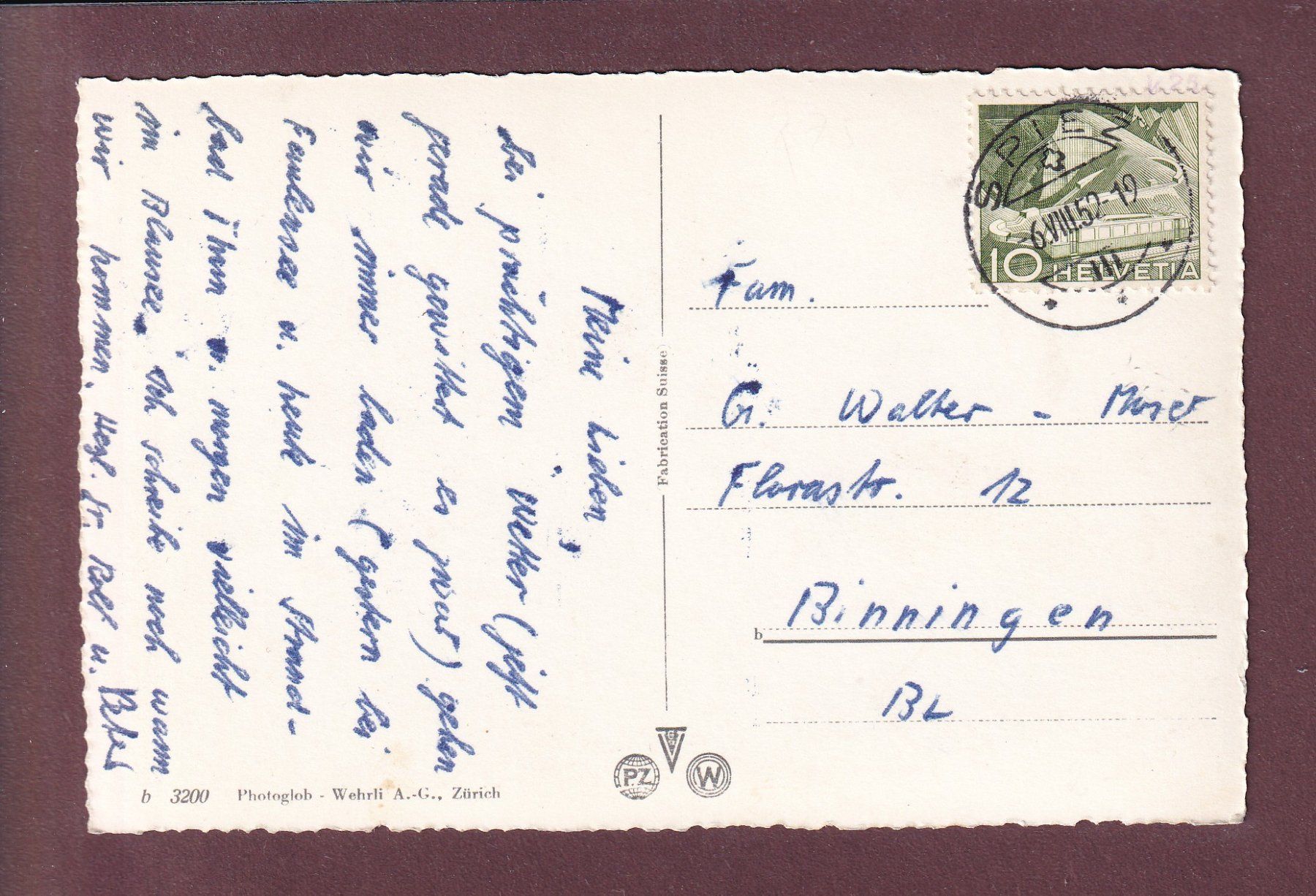Cartoline postali: SPIEZ - Schloss - 1952 – Usato da Pully venduto da nicecards 1