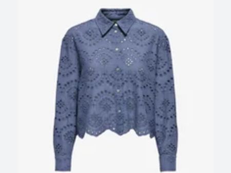 Neue ONLY Bluse Lochstickerei Gr. XL blau Lochstickerei