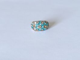 Bague Dôme Vintage – Cristaux Turquoise & Champagne!