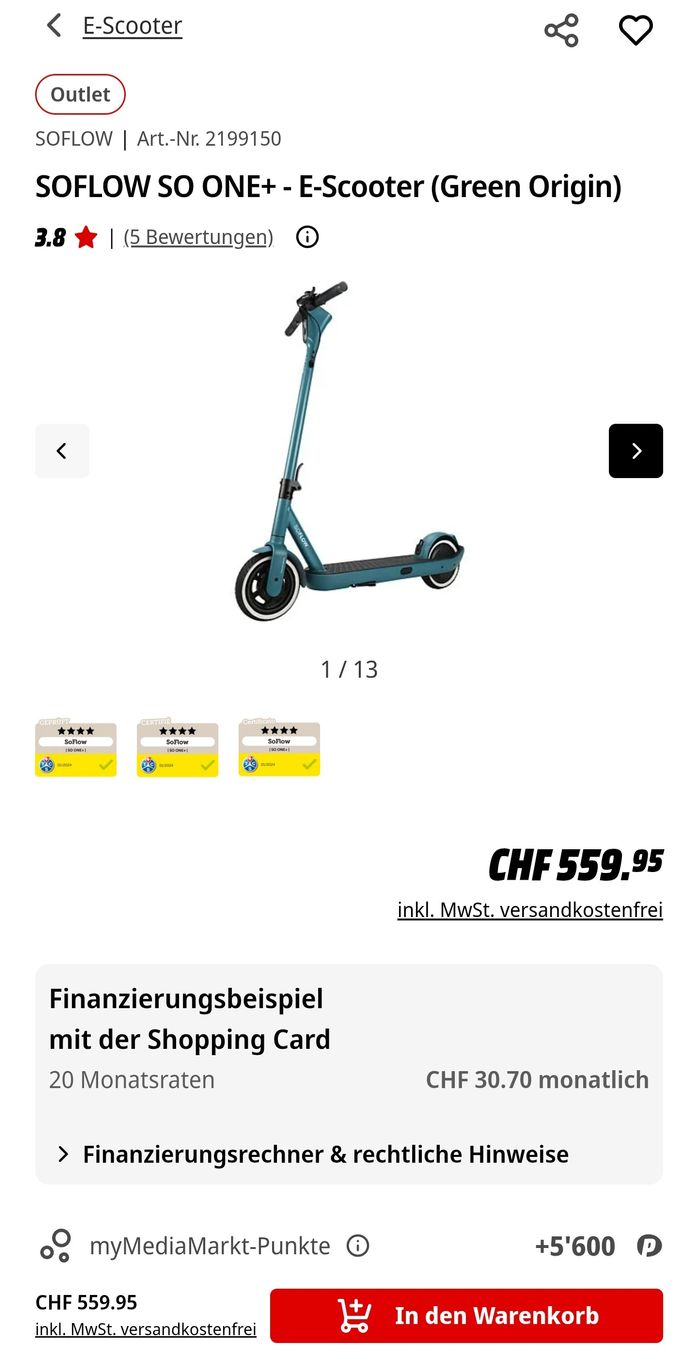Soflow Kickboard: NEU & OVP: E-Scooter SoFlow SO ONE PLUS + Ersatzschlauch – Neuf avec emballage d'origine à Nidau par Biohoney 5