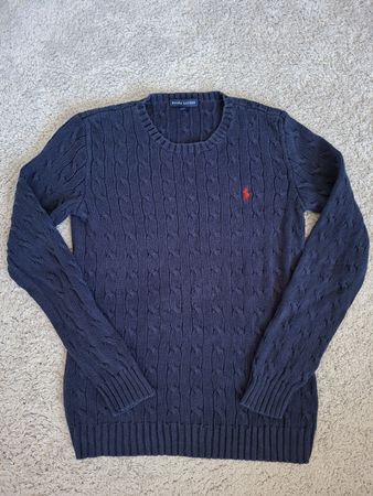 Pull Ralph Lauren bleu marine torsadé taille M coton