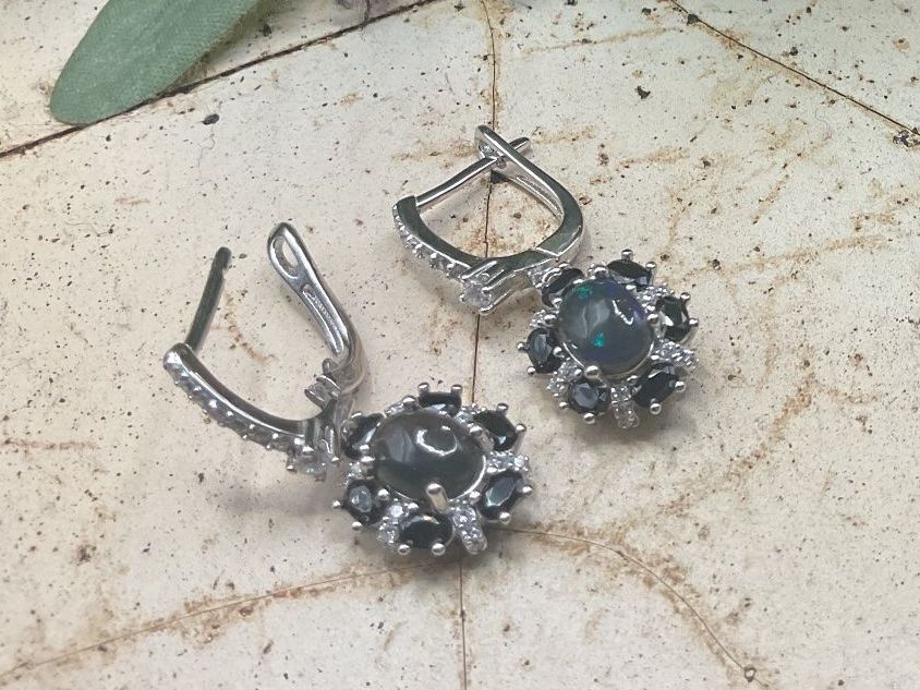 Orecchini pendenti & Orecchini a lobo: Ohrhänger Sterlingsilber mit schwarzen Opalen – Nuovo (secondo la descrizione) da Luzern venduto da S.Kern01 1