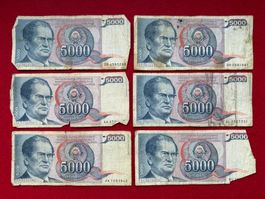 Belgrad 1985 - Jugoslawien - 5000 Dinara - 6 x Tito !