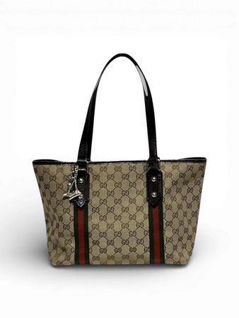 Gucci Sherry GG Canvas Tote Bag Beige Brown Vintage Y2K