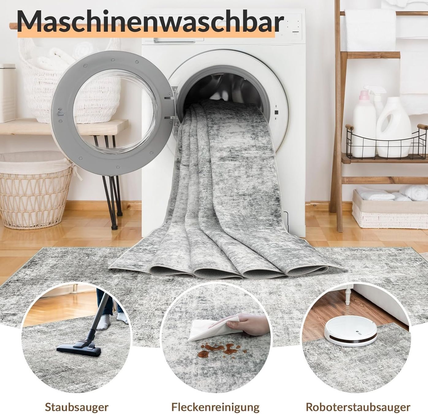 Teppich 240x300 cm grau weiss waschbar rutschfest (Neu und originalverpackt) in Dietikon für CHF 189 – mit Lieferung auf Ricardo kaufen