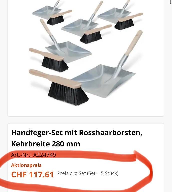 Sonstige Reinigungsgeräte: 5 Handfeger-Set mit Rosshaarborsten, Kehrbreite 280 mm – Neu und originalverpackt aus Necker von liq24 1
