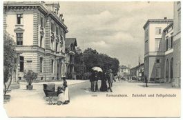 ROMANSHORN Bahnhof und Postgebäude - belebt