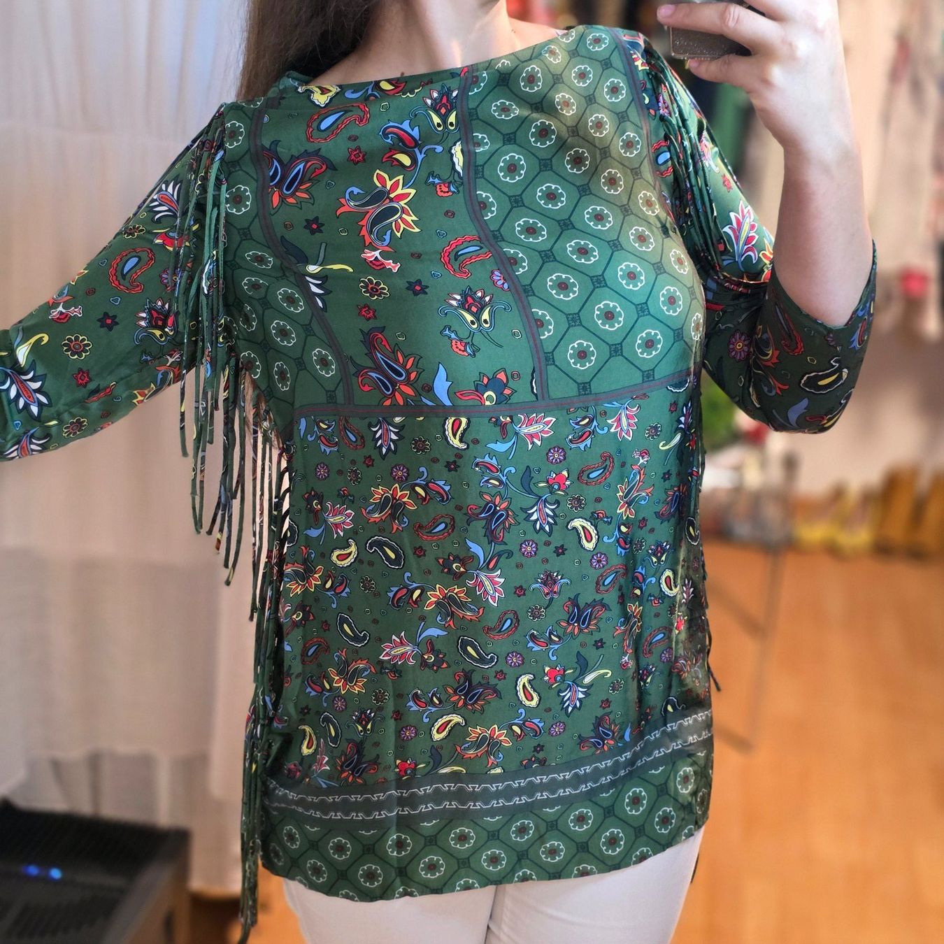 Tuniche: Grüne Tunika mit Fransen Boho Style Gr. S – Usato da Wald ZH venduto da CapLux 3