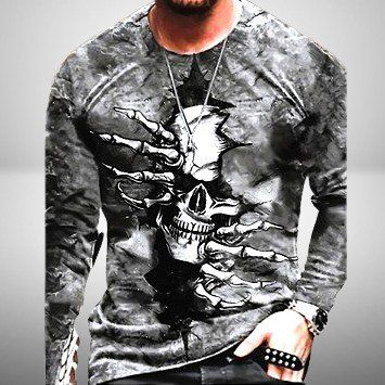 ☠️Beidseitig 3D bedrucktes langarm T-Shirt Gothic Skull☠️🦴