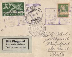 Versuchsflug Genève - Lausanne - Sion - Mailand 1925