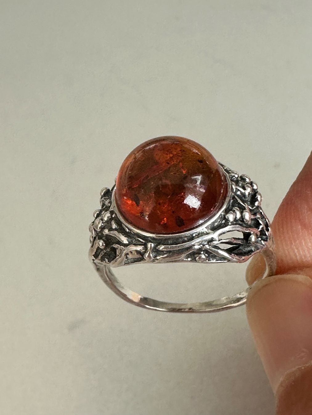 Anelli: Vintage 925 Silber Ring mit Bernstein: ca. 56-57 – Usato da Onex venduto da Antiqueshow 2