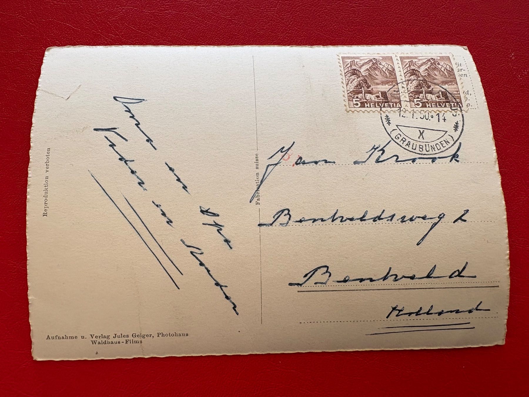 Cartoline postali: 1950 / Flims - Waldhaus, Skiwiese – Usato da St-Légier-La Chiésaz venduto da Theo005 1