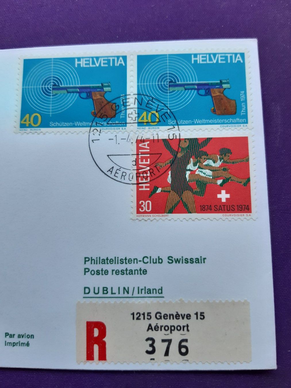 Alle Briefmarken: Flugbrief eingeschrieben von GENF nach DUBLIN 1974 – Gebraucht aus Wangs von weisstannen01 1