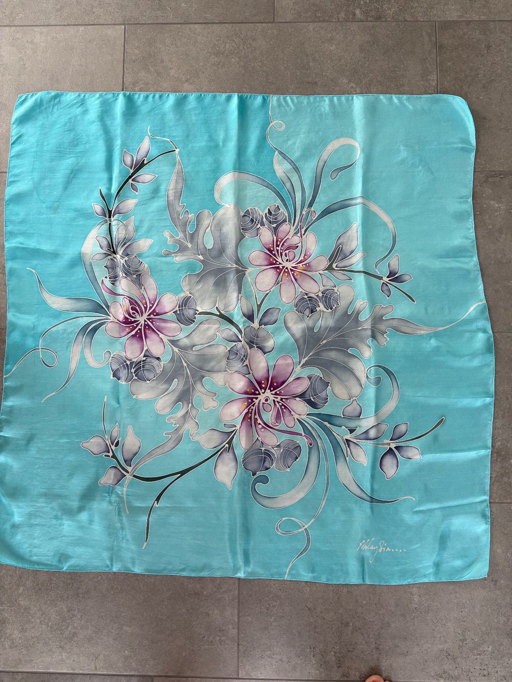 Foulard & Sciarpe: Tolles Seidenfoulard,türkis/gemustert – Nuovo (secondo la descrizione) da Sarmenstorf venduto da Nathi013