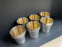 6 Schnapsbecher versilbert / innen feuervergoldet (Vermeil)