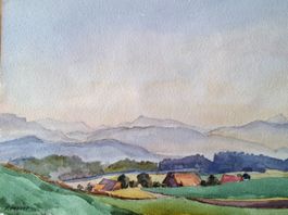 Aquarell Ferdinand Meyer-Streiff Gürbetal Belpberg BE 1964
