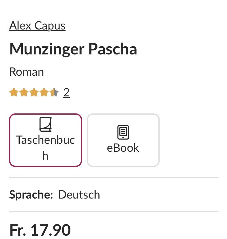 Libri: Alex Capus: Munzinger Pascha – Usato da Buchs AG venduto da Allerleis 2