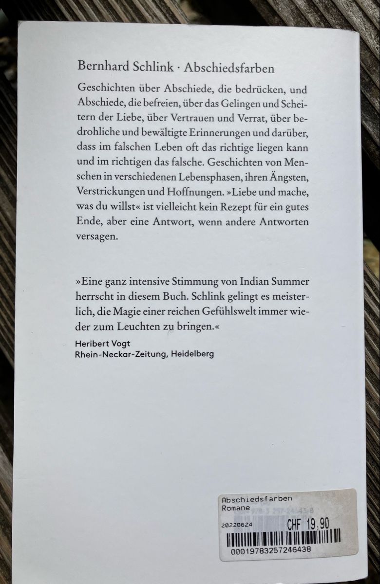 Bücher: Bernhard Schlink: Abschiedsfarben – Gebraucht aus Buchs AG von Allerleis 1