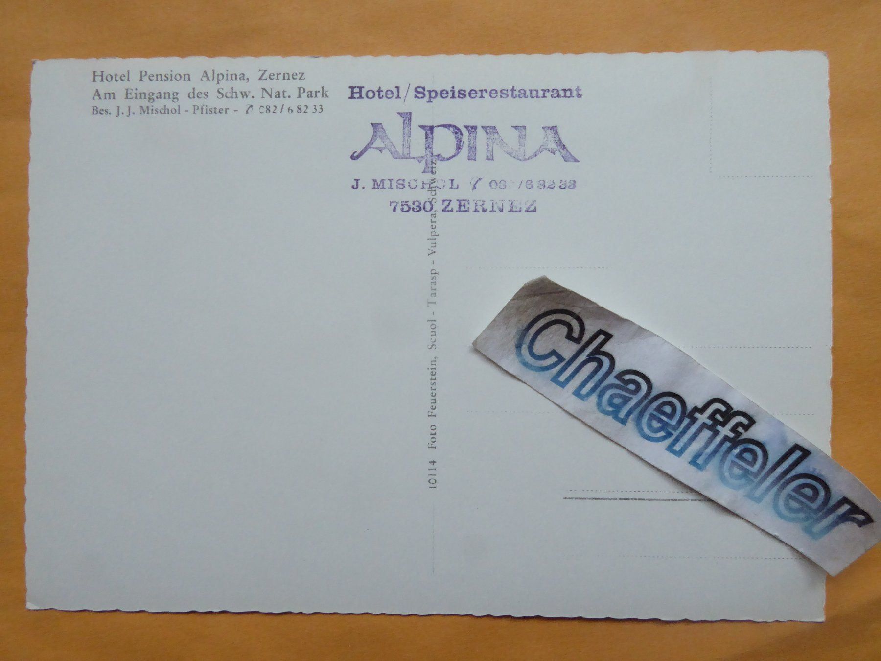 Cartes postales: Hotel Pension Alpina, Zernez – D'occasion à Zürich par Chaeffeler 1