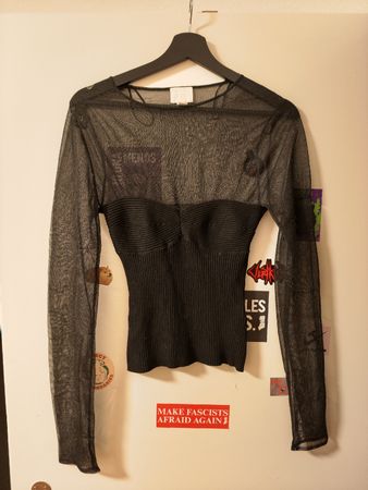 Damen Langarmshirt schwarz Netzoptik gerippt guter Zustand