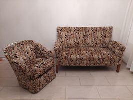Retro 2er-Sofa & Sessel, massiv, Federkern