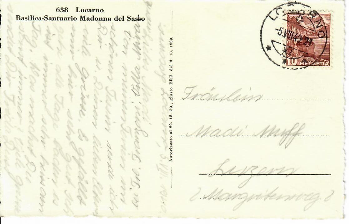Ansichtskarten: Locarno  1940 – Gebraucht aus Hochdorf von Ziegel-16 1