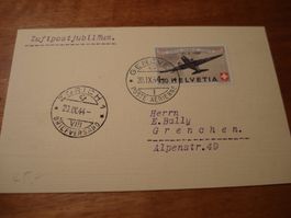 Karte Luftpostjubiläum 1944, Genf-Zch, 1.50 Frankatur