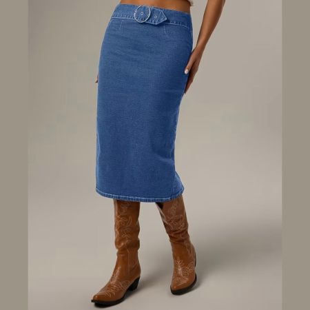 Jupe midi en jean avec détail boucle anneau