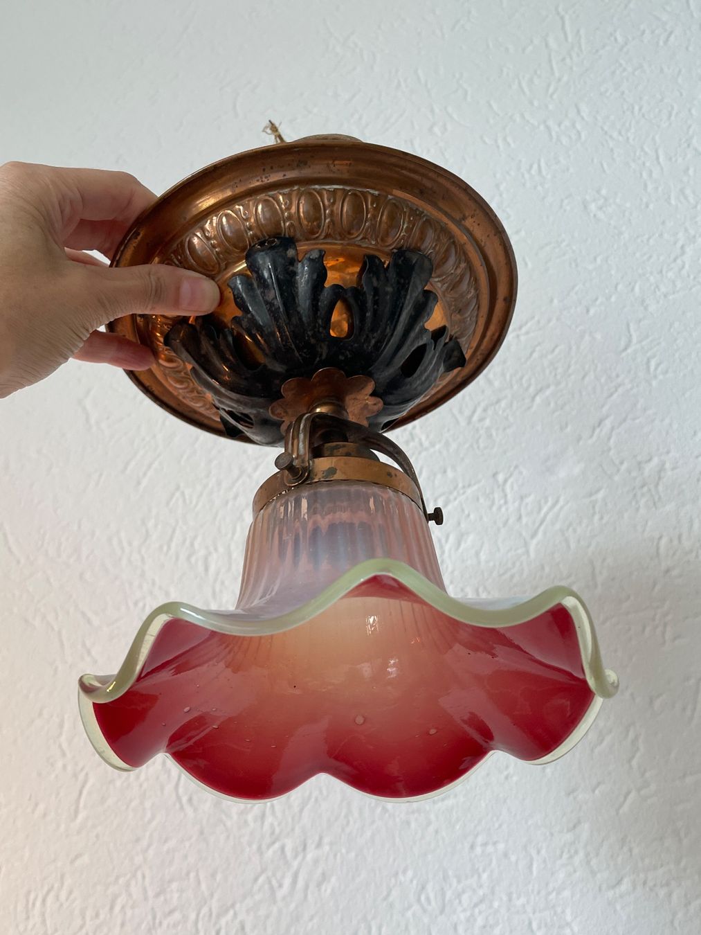 Lampes: Antike Jugendstil Deckenlampe Glas, Kupfer – D'occasion à St. Gallen par Shazzz 8