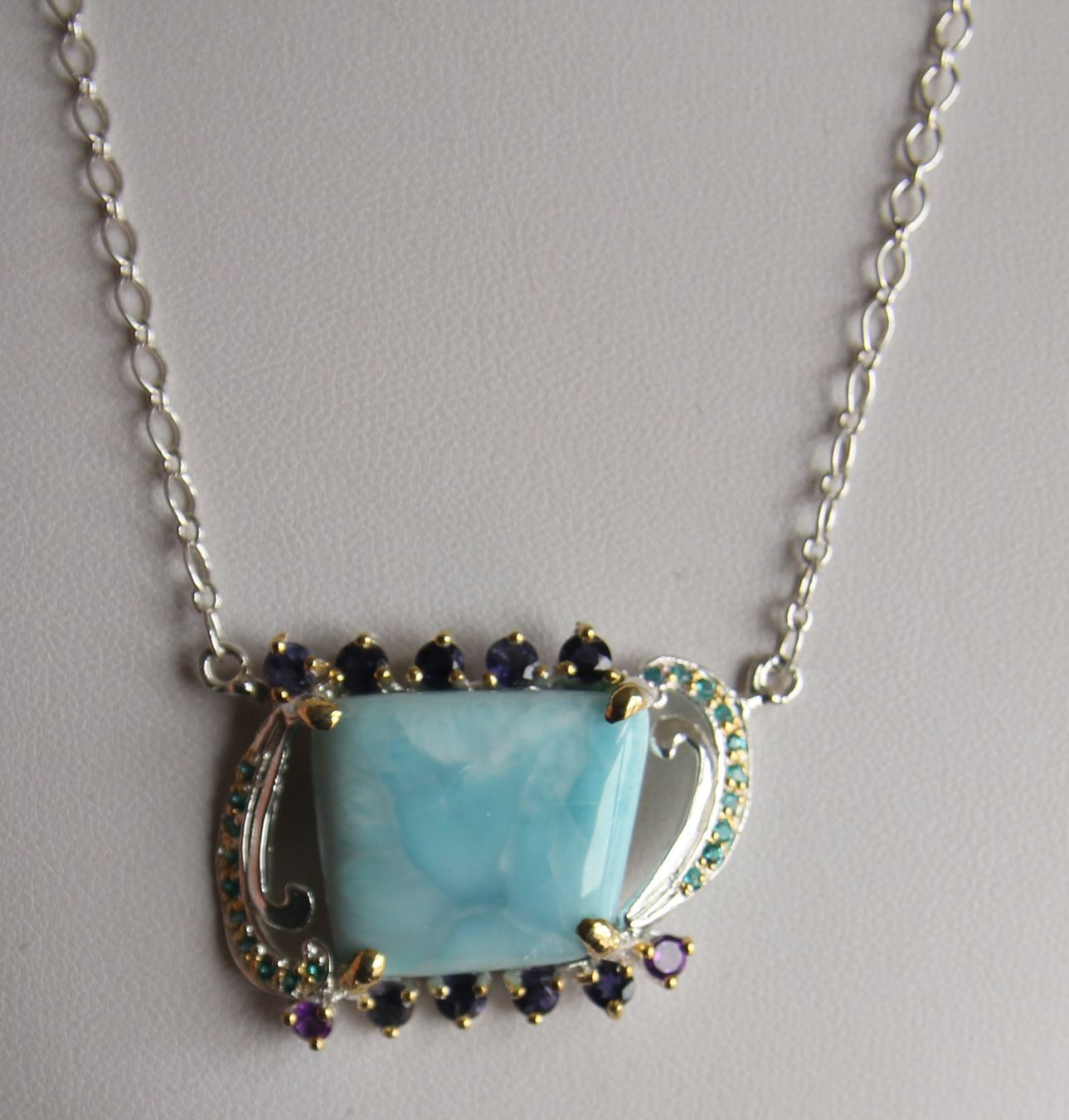 Catenine: NEU: Larimar Kette Collier Schmuck mit Iolith – Nuovo (secondo la descrizione) da Matten b. Interl venduto da EdelsteineInterlaken 1