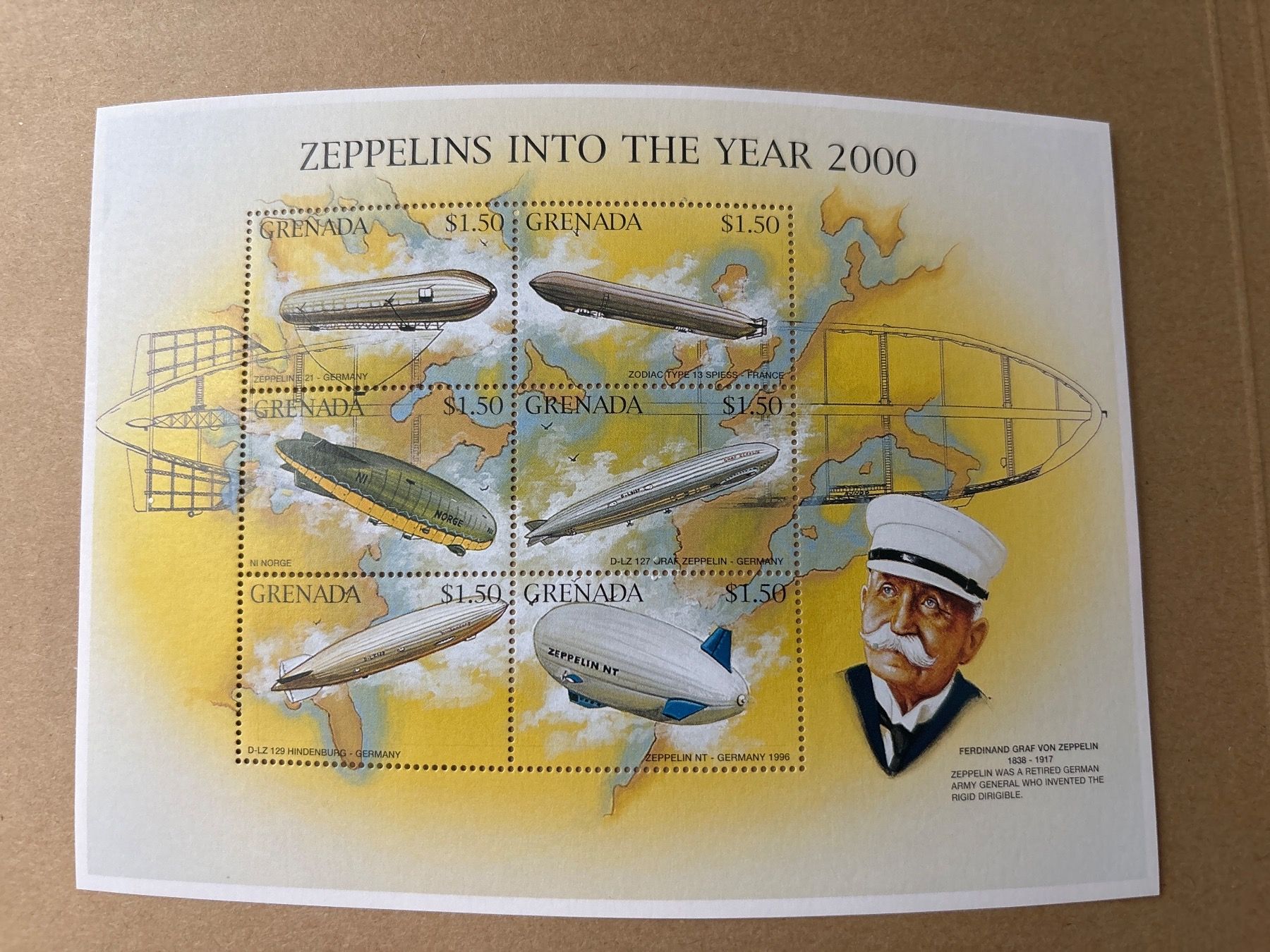 Tutti i francobolli: Zeppelin Briefmarken Grenada Jahr 2000 Graf Zeppelin – Nuovo e nell'imballaggio originale da Zürich venduto da engebrunau