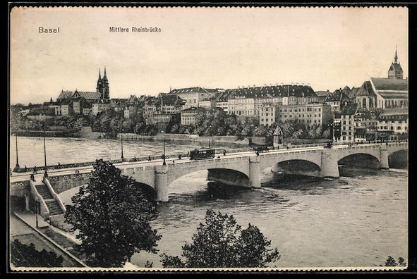 Ansichtskarten: AK Basel, Mittlere Rheinbrücke – Gebraucht aus Berlin von bartko-reher