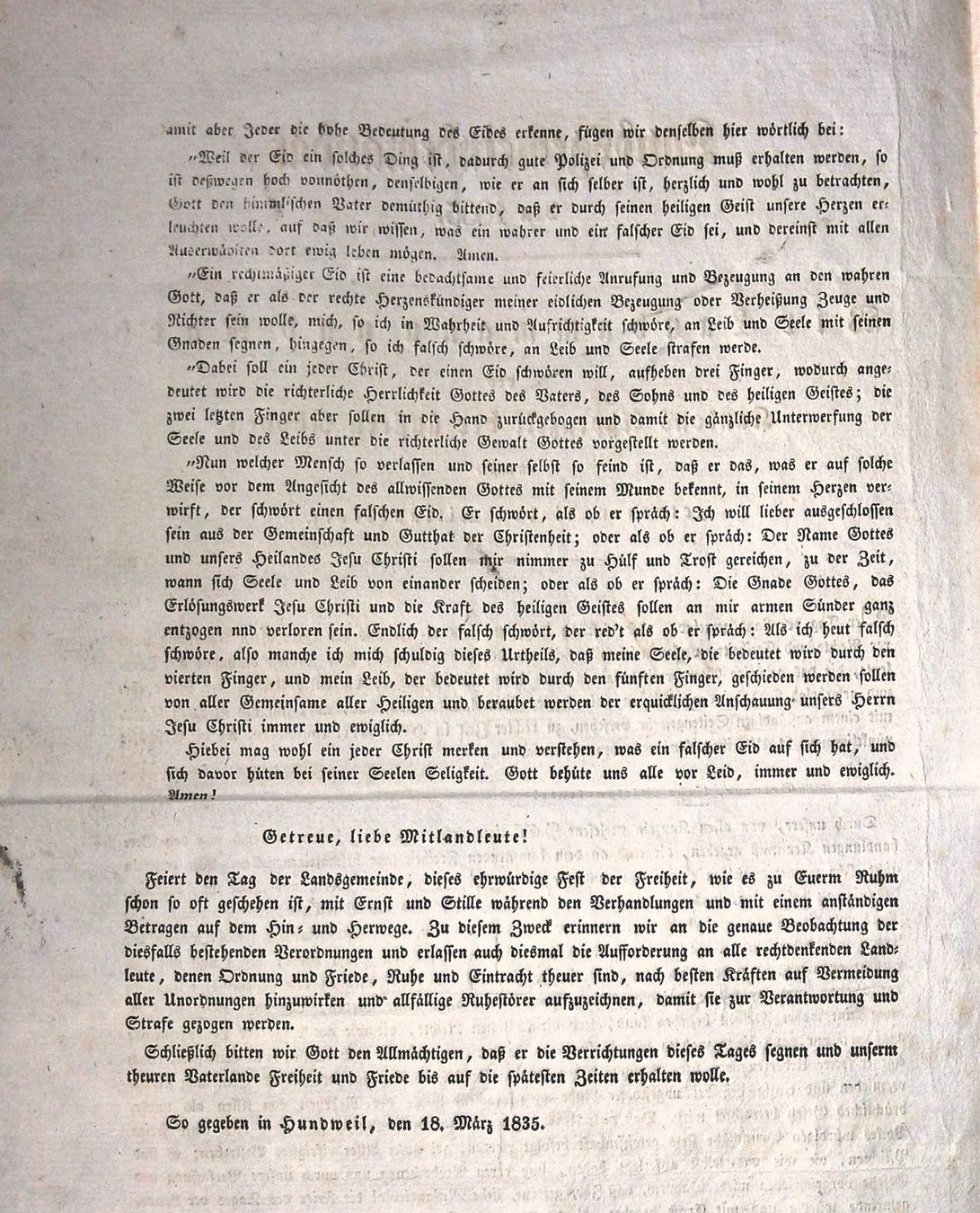 Documenti: Appenzell Landsgemeindemandat 1835 – Usato da Rafz venduto da Helvet32 1