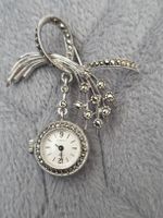 Broche-montre ancienne argent zircons, bijou vintage chic 