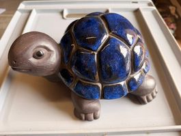 Keramik Schildkröte blau glänzend, Deko Figur